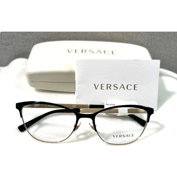 Versace Eyeglasses Frame Womens 53mm Black Gold OVE1251 1366 Medusa Logo Italy - Picture 1 of 6